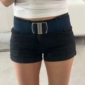 Navy elastic adjustable belt with silver metal accent statement piece Y2K